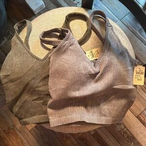 Wishlist Ribbed Bralette Set in Gray and Taupe